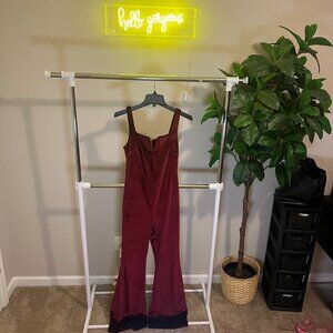Velvet Flare Leg Jumpsuit (deep red / maroon) - Size Medium